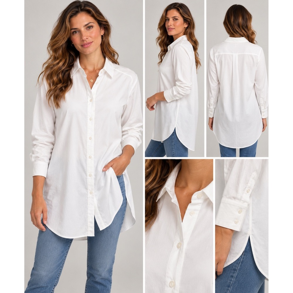 Athleta Midtown II Shirt White Button Down No Iron Tunic Large 986372